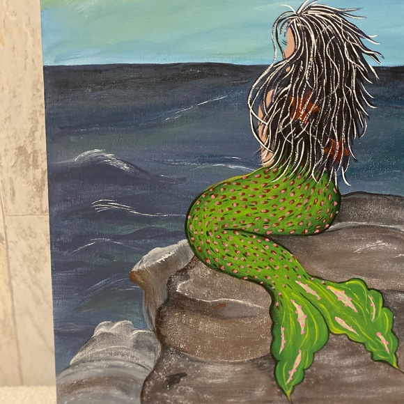 Hand crafted painted Mermaid Ocean Rock canvas wall Art 11X14” free handed - Picture 6 of 11